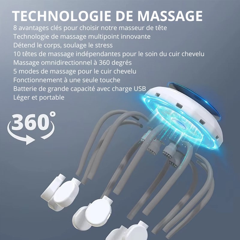 Pieuvre pour le massage du cuir chevelu : technologie innovante